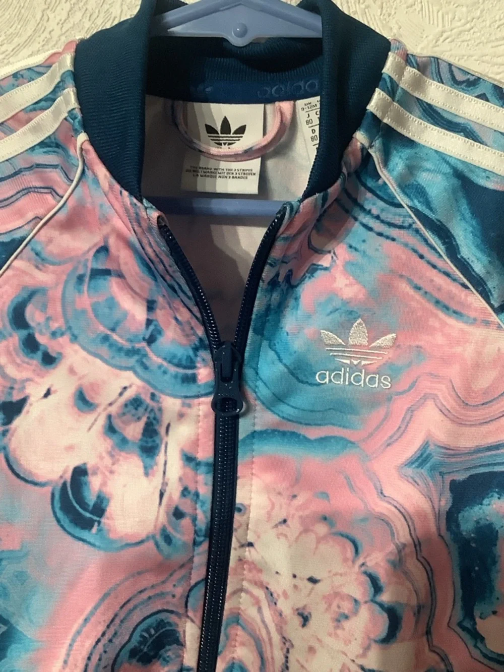 adidas - 12 months - Kids Marble-Print Track Jacket in Pink & Blue